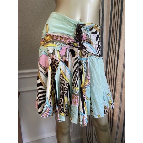EUC Roberto Cavalli Artistic Animal Print Flirty Ruffle Corset Silk Skirt L - Picture 1 of 9